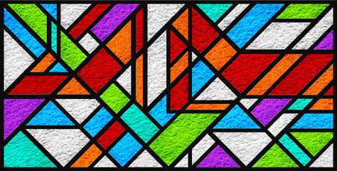 Sketch of a colored stained glass window. Art Deco. Abstract stained-glass background. Bright colors, colorful. Modern stained glass. Expression of color. Color movement. Vintage. Architectural decor.