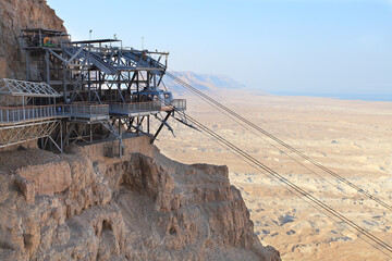 Panoramic view of historical site Masada in Israel by Dead Sea