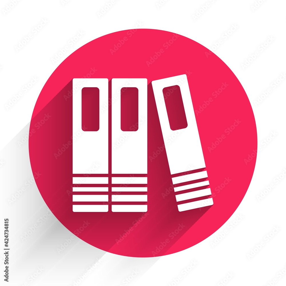 Poster white office folders with papers and documents icon isolated with long shadow. office binders. archi