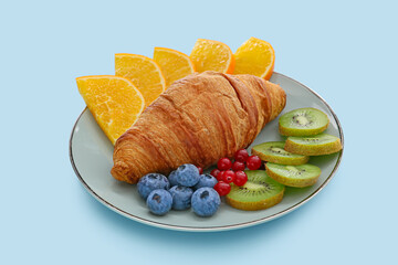 Tasty breakfast on color background