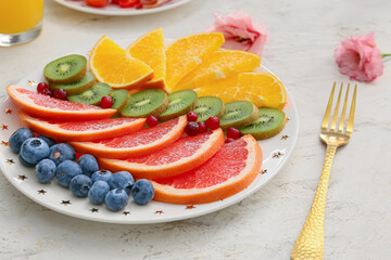 Tasty breakfast on white background