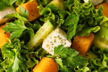Fresh salad with vegetables, closeup