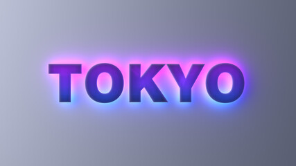 Tokyo design typography lettering with neon glowing gradient lights. 3d illustration.