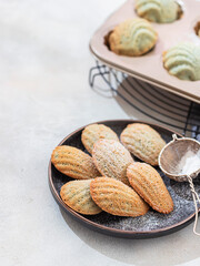 Freshly Baked french madeleine cookies. Homemade traditional French small cookie.