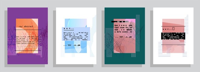 Covers templates set with graphic geometric elements. Applicable for brochures, posters, covers and banners. Vector illustrations.