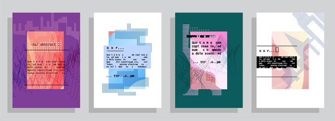 Covers templates set with graphic geometric elements. Applicable for brochures, posters, covers and banners. Vector illustrations.