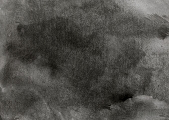 Simple abstract black-white watercolor, graphite background. Hand-painted texture, splashes, drops of paint, paint smears. Design for backgrounds, wallpapers, covers and packaging, wrapping paper.