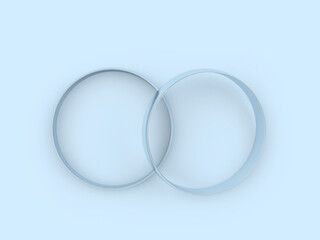 Two silver wedding rings on blue. 3d illustration 
