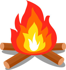 Cartoon isolated vector object  camping bonfire wooden