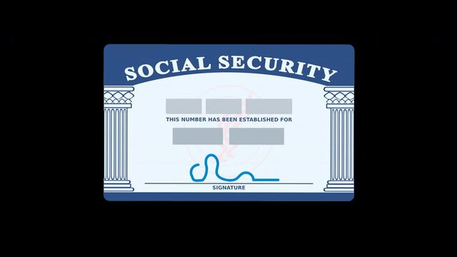 A hand presents his American social security card  with alpha channel (flat design)	