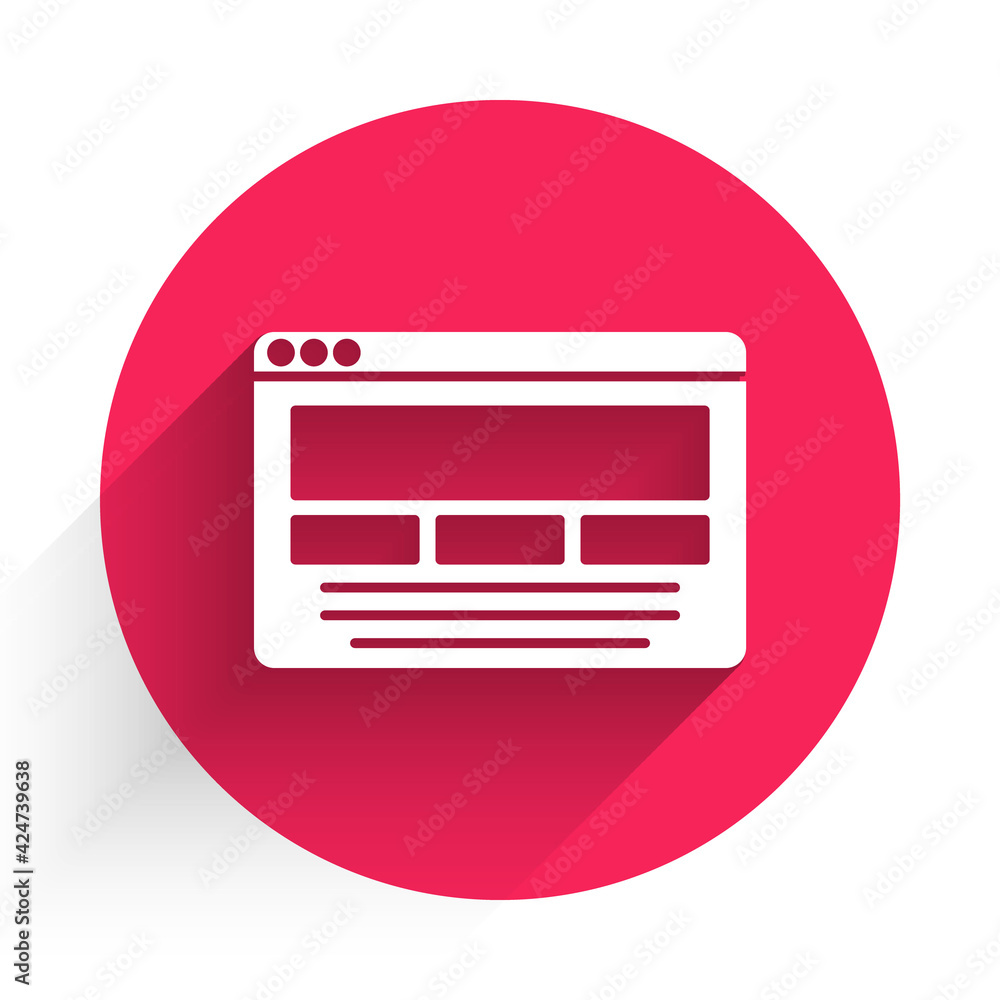 Poster White UI or UX design icon isolated with long shadow. Red circle button. Vector