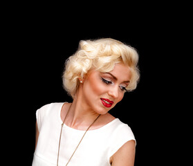 Pretty blond model like Marilyn Monroe on black