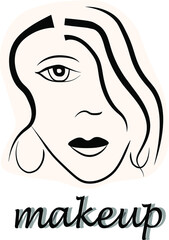 illustration of a girl's face, make-up, line art in black