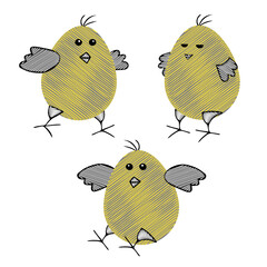 Free Yellow scribble Vector Easter eggs or chickens isolated on a white background for embroidery