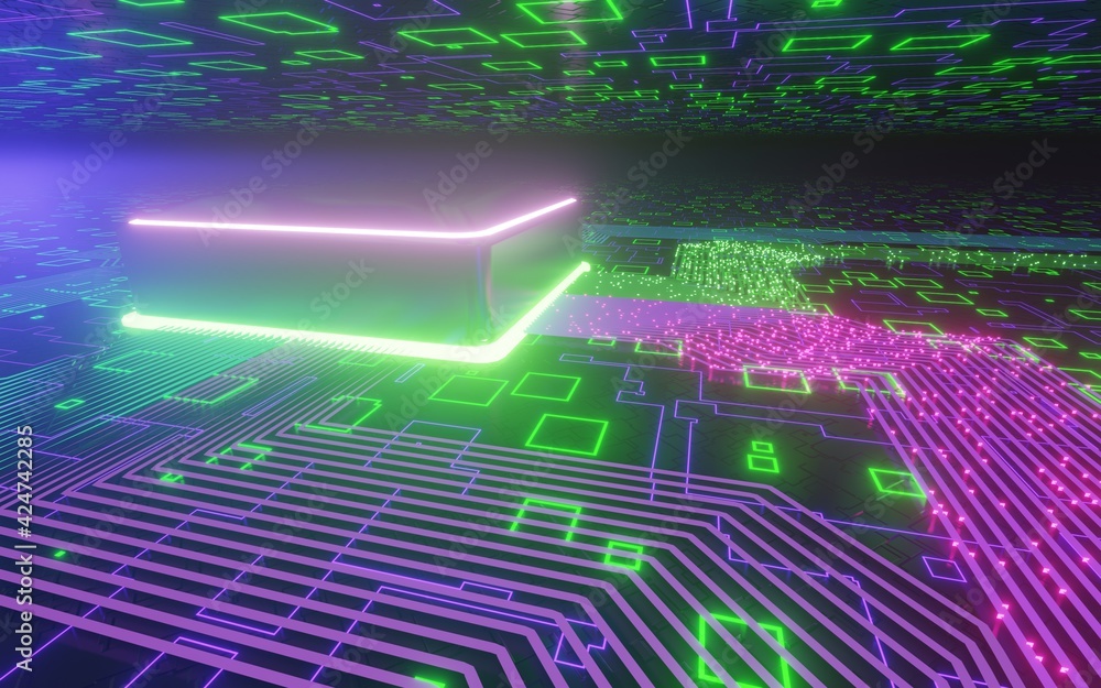 Poster 3d rendering technology background microchip high-tech future high-speed cpu motherboard