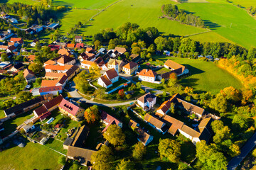 Traditional village Cakov in autumn day. Czech Republic