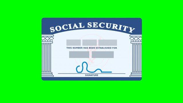 A hand presents his American social security card on green background (flat design)