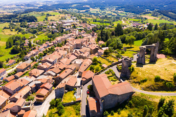 Picturesque aerial view of Allegre commune in Haute-Loire department, south-central France