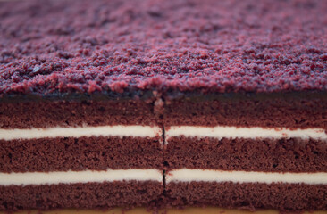 red velvet cake, side view or split view, close-up
