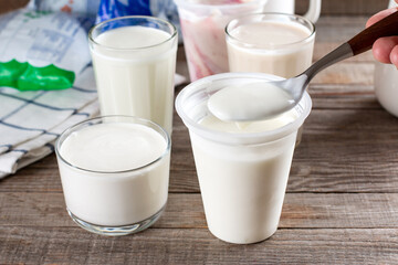 Frozen yogurt. Frozen dairy products on a table