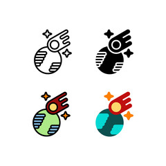 meteor will hit the earth, planet Icon, Logo, and illustration