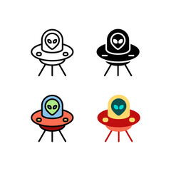 Alien and UFO spaceship Icon, Logo, and illustration