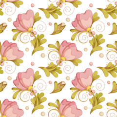 Seamless pattern with pink flowers. Floral background. Bouquets of flowers on a white background.