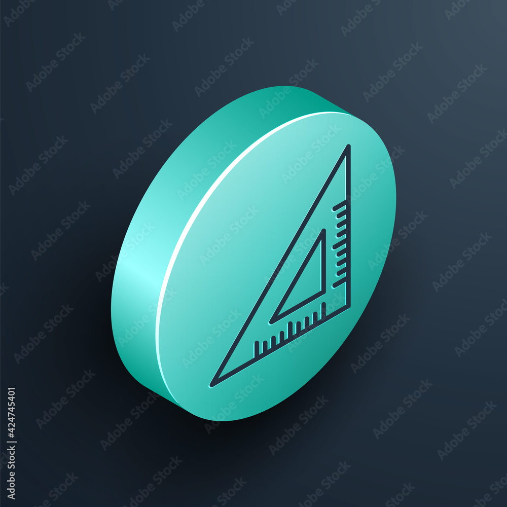 Poster isometric line triangular ruler icon isolated on black background. straightedge symbol. geometric sy