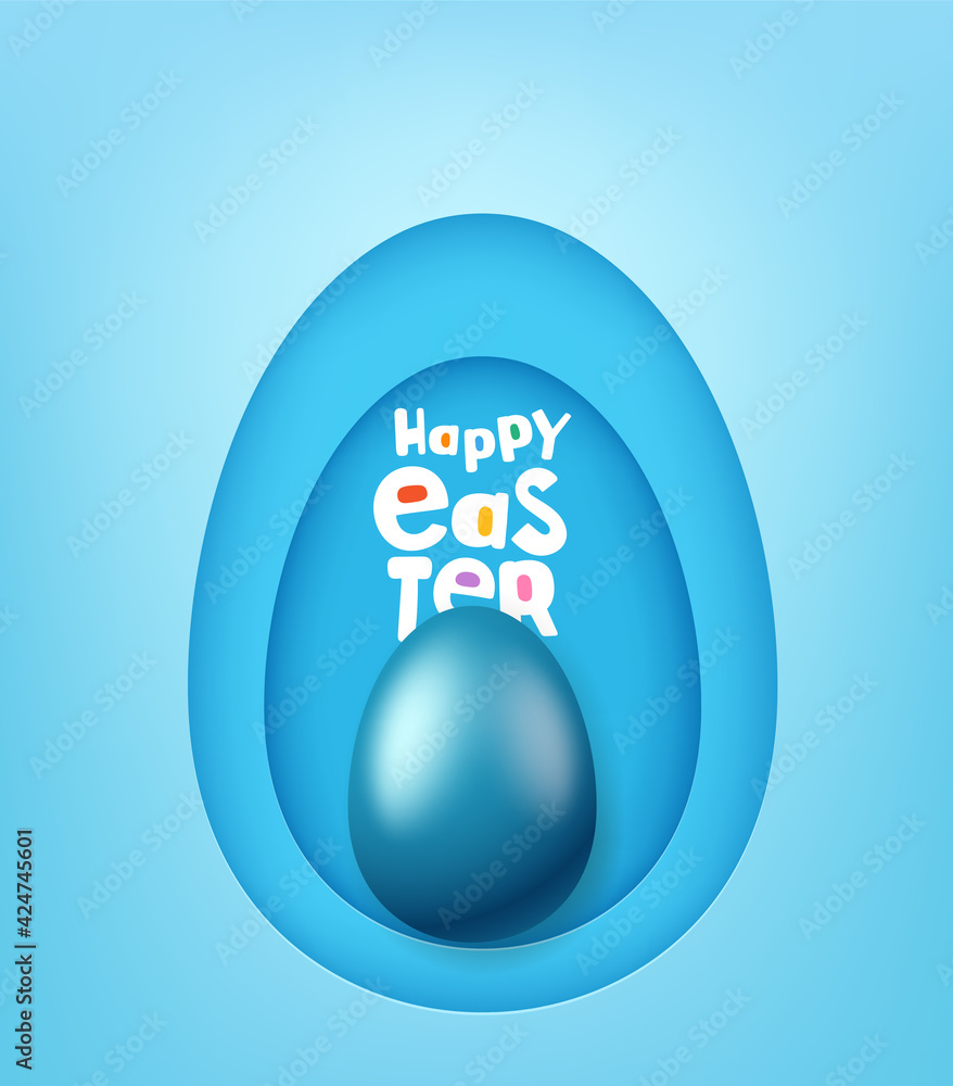 Poster happy easter vector greeting card with papercut effect