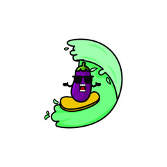 Obraz premium Cute Eggplant Cartoon Character Vector Illustration Design. Outline, Cute, Funny Style. Recomended For Children Book, Cover Book, And Other.