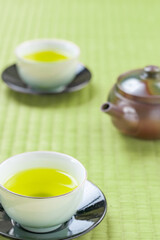 Japanese warm green tea..It has a good fragrance and a little bitterness.