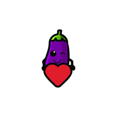 Cute Eggplant Cartoon Character Vector Illustration Design. Outline, Cute, Funny Style. Recomended For Children Book, Cover Book, And Other.