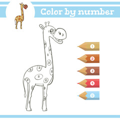 Naklejka premium Color by numbers. Coloring page for preschool children. Learn numbers for kindergartens. Educational game. Vector illustration