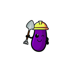 Cute Eggplant Cartoon Character Vector Illustration Design. Outline, Cute, Funny Style. Recomended For Children Book, Cover Book, And Other.