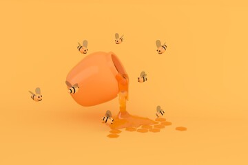 3D rendering bee and honey