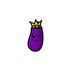 Cute Eggplant Cartoon Character Vector Illustration Design. Outline, Cute, Funny Style. Recomended For Children Book, Cover Book, And Other.