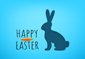 Happy Easter vector greeting card with hare and carrot