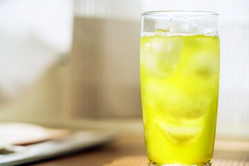 Ice in a glass and cold tea