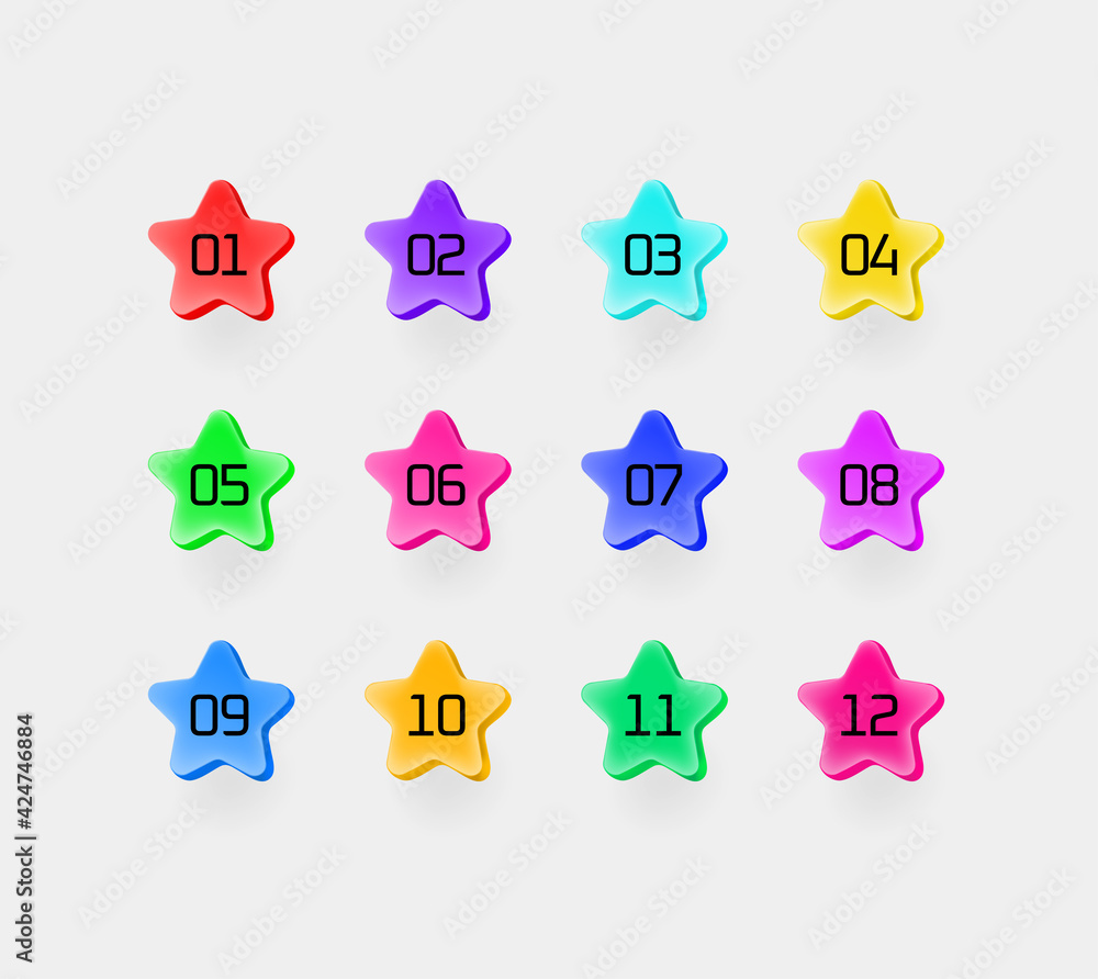 Poster color stars with digits. inforgaphic vector bullets set