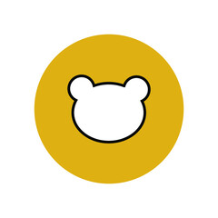 White bear head icon in a yellow circle. User button in smartphone app interface. There are wild bears in the forest. The zoo is home to rare bears. Vector graphics.