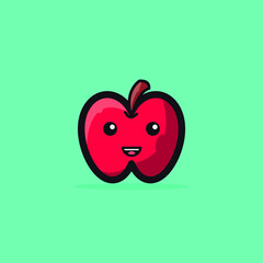 Cute Apple Cartoon Character Vector Illustration Design. Outline, Cute, Funny Style. Recomended For Children Book, Cover Book, And Other.
