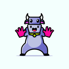 Cute Buffalo Sport Cartoon Character Vector Illustration Design. Outline, Cute, Funny Style. Recomended For Children Book, Cover Book, And Other.