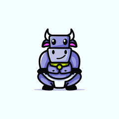 Cute Buffalo Sport Cartoon Character Vector Illustration Design. Outline, Cute, Funny Style. Recomended For Children Book, Cover Book, And Other.