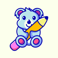 Cute Koala School Cartoon Character Vector Illustration Design. Outline, Cute, Funny Style. Recomended For Children Book, Cover Book, And Other.