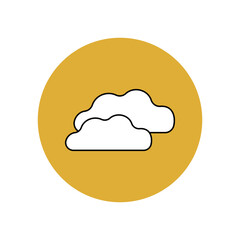 The cloud icon is white with a black outline in a yellow circle. Weather forecast. Meteorological software. Real-time weather data. Smartphone user interface button. 