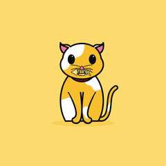 Cute Cat Cartoon Character Vector Illustration Design. Outline, Cute, Funny Style. Recomended For Children Book, Cover Book, And Other.