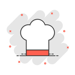 Chef hat icon in comic style. Cooker cap vector cartoon illustration pictogram. Chef restaurant business concept splash effect.