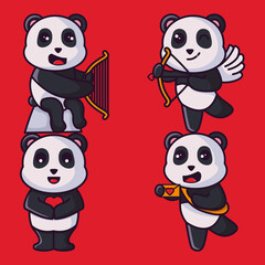 Cute Love Panda Cartoon Character Vector Illustration Design. Outline, Cute, Funny Style. Recomended For Children Book, Cover Book, And Other.