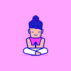 Cute Yoga Cartoon Character Vector Illustration Design. Outline, Cute, Funny Style. Recomended For Children Book, Cover Book, And Other.