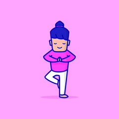 Cute Yoga Cartoon Character Vector Illustration Design. Outline, Cute, Funny Style. Recomended For Children Book, Cover Book, And Other.